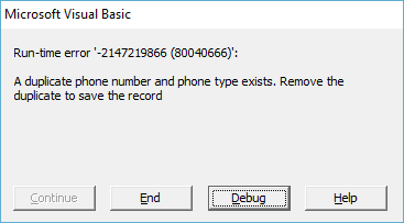 duplicate phone error